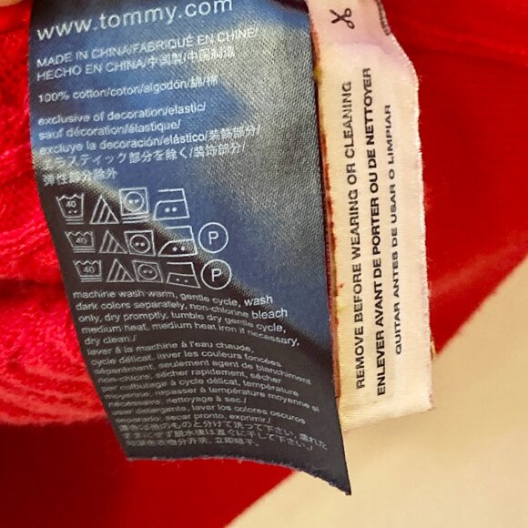 Tommy Hilfiger Apple Red Cotton Sweater Womens Size XXS Cable Knit Flag Preppy - Picture 10 of 16